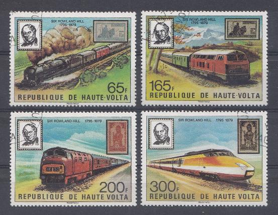 Республика  Верхняя Вольта 1979 год. Паровоз. Локомотив. Электропоезд.  Р. Хилл (1795 1879). 