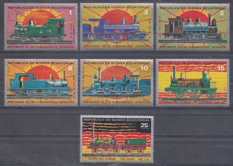 Паровозы. Экваториальная Гвинея 1971 год. Паровозы прошлого.