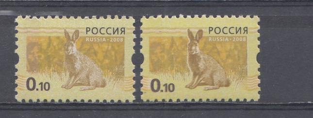 217 (1250 I Тс) Россия 2010 год. Офсет. V Стандарт 2008-2015 гг. Фауна. Заяц . Разновидность сдвиг цвета. Номинал тень.