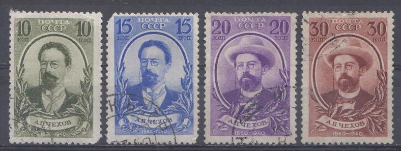 627- 630 СССР 1940 год. 80-летие со дня рождения писателя А.П.Чехова (1860- 1904).