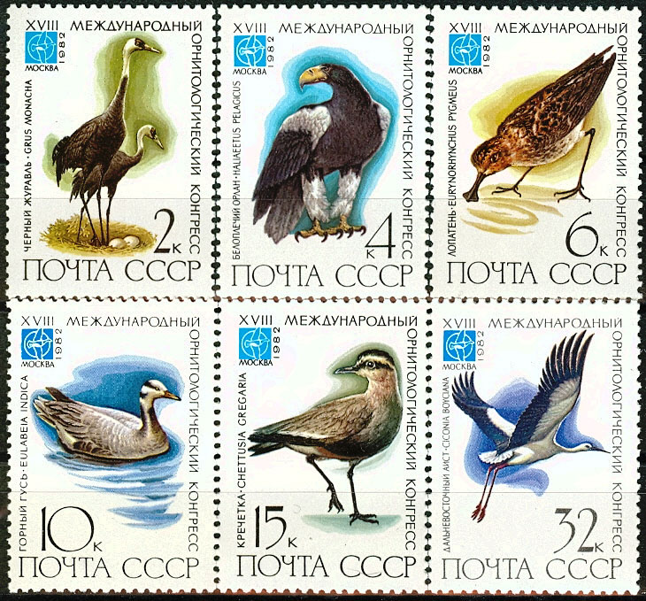 5231-5236. СССР 1982 год. XVIII Международный орнитологический конгресс (Москва)