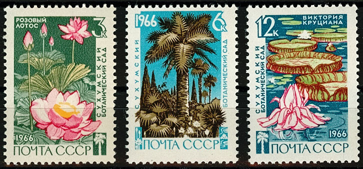 3289-3291. СССР 1966 год. Сухумский ботанический сад Академии наук Грузинской ССР. К 125-летию создания