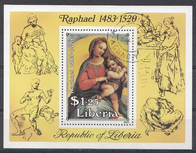 Живопись. Рафаэль (1483- 1520).  Эпоха возрождения Либерия 1983 год.