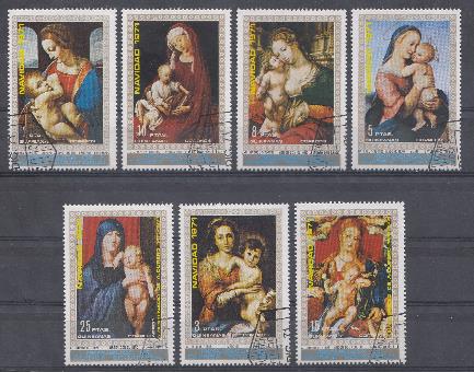 13. Живопись. Экварариальная Гвинея 1971 год. Мадонна с младенцем. Лонардо Да Винчи. Рафаэль. Дюрер.  