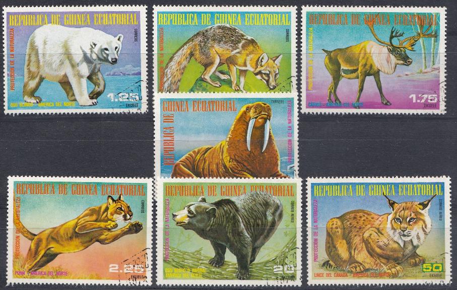 Фауна. Республика Экваториальная Гвинея 1977 год. Животный мир Северной  Америки.