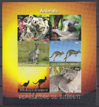 Фауна. Республика Джибути 2011 год. Кенгуру. Ленивец.