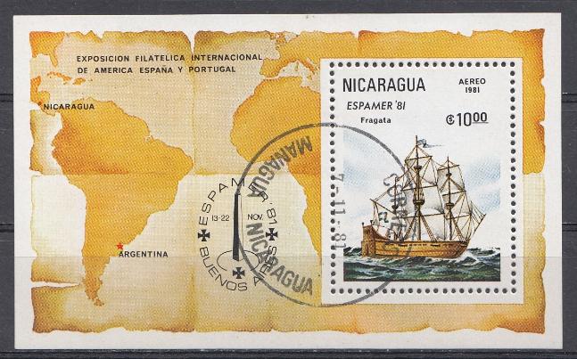 Парусник. Карта. Никарагуа 1981 год.