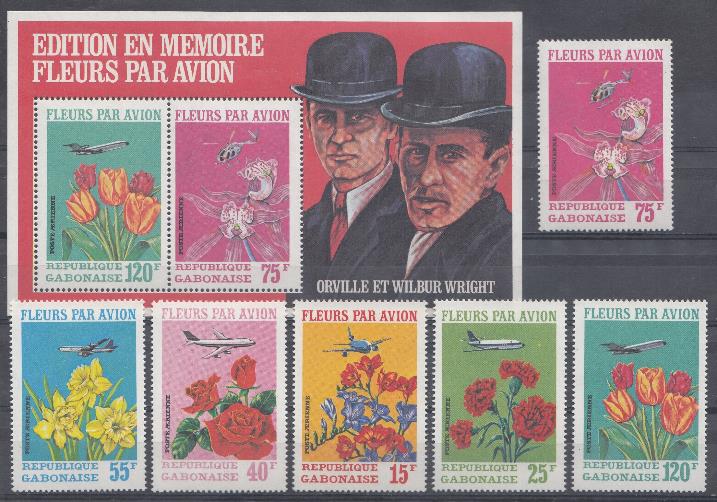 Флора. Республика Габон. Цветы.Розы и тюльпаны.  Авиапочта.