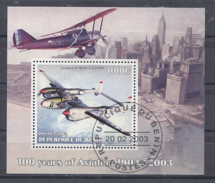 Авиация. Республика Бенин 2003 год. Локхид Р-38J  1939 год.