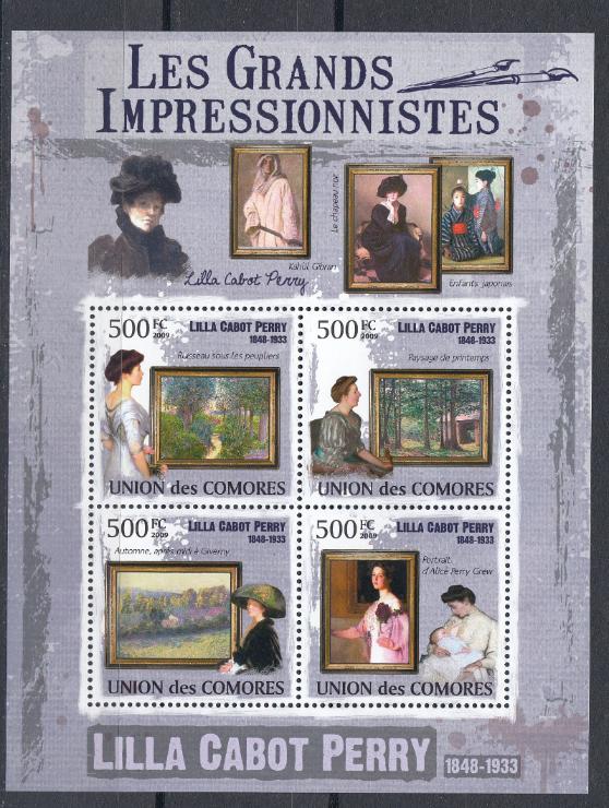   Импрессионисты. Союз Коморских Островов 2009 год. Лилла  Кебот  Перри (1848- 1933).