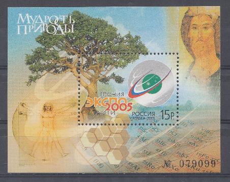  999 Бл № 60  Россия 2005 год. ЭКСПО-2005. "Мудрость природы" . ( Аити, Япония). Эмблема российской экспозиции. 