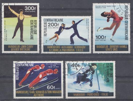 011. Зимние XII ОИ  Инсбрук- 76 Австрия. ЦАР. Цнтрально Африканская Республика 1976 год. Зимние виды спорта. 