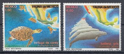 Морская фауна. Мексика 1982 год. Киты и черепахи. 
