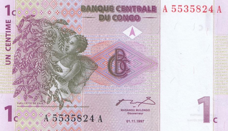 Банкнота 1 с. Конго 1997 год. Сборщица кофе.