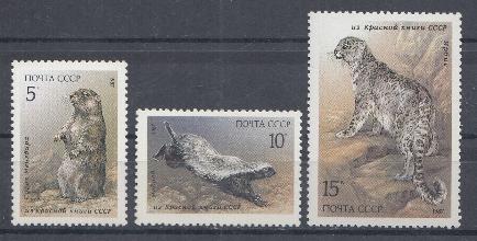 5763- 5765 СССР 1987 год. Фауна. Млекопитающие, занесённые в Красную книгу СССР. 