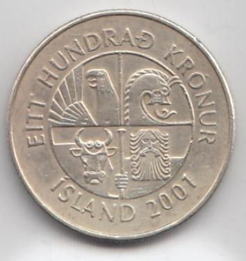 100 KR Исландия 2001 год. фауна. Рыба.