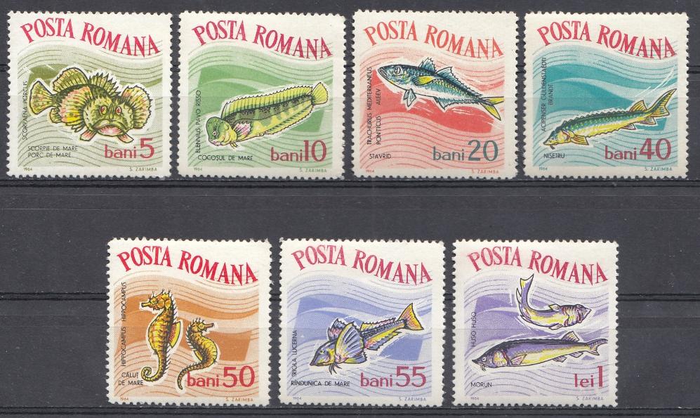 Морские рыбы. Румыния 1964 год.