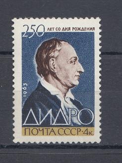 2830 СССР 1963 год. 250 лет со дня рождения французского писателя, философа -просветителя Дени Дидро (1713- 1784). 