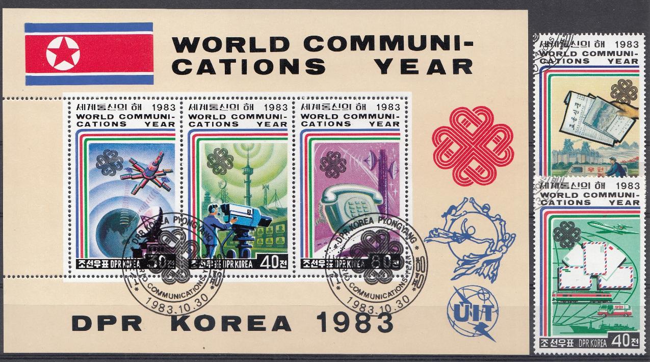 Р. Всемирные коммуникации. Связь.. Почта. Спутниковая связь. КНДР 1983 год.