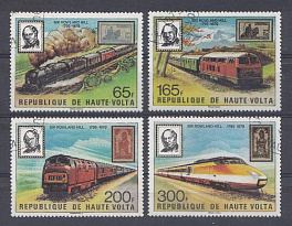 Республика  Верхняя Вольта 1979 год. Паровоз. Локомотив. Электропоезд.  Р. Хилл (1795 1879). 