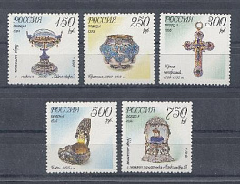  236-240. Россия 1995 год. Ювелирные изделия фирмы Фаберже в музеях Московского Кремля.