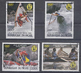 013. Летние ОИ . Сеул-88 . Республика Нигер 1988 год. Олимпийские виды спорта. Байдарки и каноэ. Пьер де Кубертен (1863-1937).