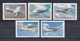  1063-1067  Россия 2006 год. Самолёты ОКБ им. О.К.Антонова. К 100- летию со дня рождения О.К. Антонова, авиаконструктора.  