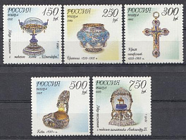И. 236- 240 Россия 1995 год. Ювелирные изделия фирмы Фаберже в музеях Московского Кремля.