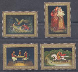  2746-2749. Серия . Декаративно прикладное искусства России. Россия 2021 год. Федоскинская лаковая миниатюра.