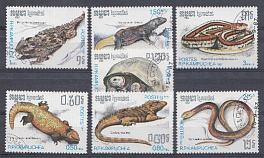 Рептилии, змеи,  черепахи. 1987 год. Кампучия.