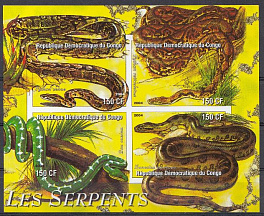 Рептилии. Республика Конго 2004 год. Змеи.