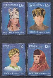 № 1519-1522. Россия 2011. Культура народо России. Головные уборы Русского Севера.  