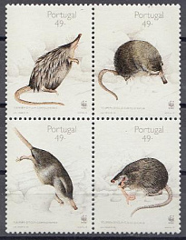 Фауна. Португалия 1997 год.  Квартблок. Землеройка. Крот. 
