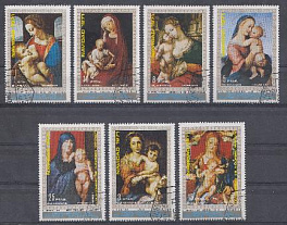 13. Живопись. Экварариальная Гвинея 1971 год. Мадонна с младенцем. Лонардо Да Винчи. Рафаэль. Дюрер.  