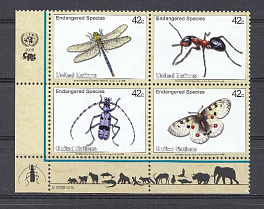 Стрекоза. Бабочка. Насекомые. ООН 2009 год. Вымирающие виды.