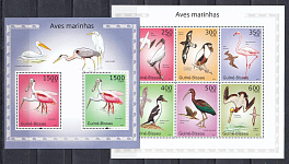 Птицы. 2010 год Гвинея- Биссау. Цапли. Пеликан. Розовый фламинго.
