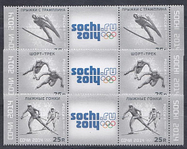 1529 - 1531 марка+ купон+марка Россия 2020 год. XXII Олимпийские зимние игры в Сочи-2014. Олимпийские зимние виды спорта.