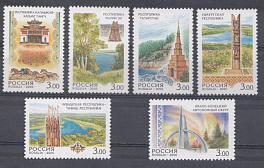 587-592 Россия 2000 год. Регионы: Республика Калмыкия. Республика Марий Эл. Республика Татарстан. Удмуртская  Рес. Чувашская Республика. Ямало-Ненецкий авт. округ. 