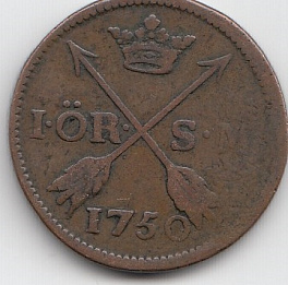 1 оре Швеция 1750 год.