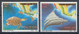 Морская фауна. Мексика 1982 год. Киты и черепахи. 