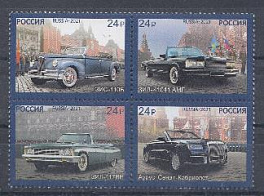 2770-2773. Россия 2021 год. Парадные автомобили : ЗИС -11ОБ. ЗИЛ -41041 АМГ.  ЗИЛ- 117ВЕ.  Аурус-Сенат- Кабриолет.