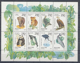  МЛ (130-137). Фауна мира. Россия 1993  год. Слон индийский. Коала. Гавайский тюлень-монах. Белоголовый орлан.  Большая панда. Белокрылая морская свинья. Даурский журавль. Серый кит.